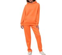 Tracksuit Full Set for Women Ladies Tracksuit Sets Oversized Long Sleeve Drawstring Hooded Sweatshirts Top with Big Pocket Solid Color Loose Fit Hoodies Joggers and Hoodie with a Zip Set Women Orange