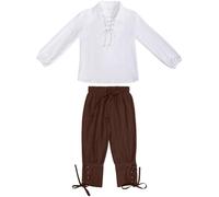 Tracksuit Kids Boys Sports Suit Jogging Suit Tracksuit Set Long Sleeve Outfit Medieval Set for Boys Shirt Ankle Pants Halloween Costume for Kids Scottish Jacobite Tops, brown, 8-10 Jahre