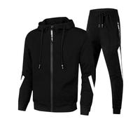 Tracksuit Men's Baggy Winter Full Zip Tracksuit Breathable Jogging Suit Warm Leisure Suit Two Piece Sports Suit Stretch Fitness Suit with Drawstring Hood Sweat Jacket and Sports Trousers Set, black