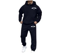 Tracksuit Mens Full Set 2 Piece City Print Hoodie & Joggers Long Sleeve Slim Fit Mens Sweatsuit for Casual, Sports, Men's Sweatshirt & Sweatpants Tracksuit Set (Dark Blue,L)
