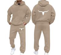 Tracksuit Mens Full Set 2 Piece Graphic Ox Print Hoodie And Sweatpant Fleece Thickened Sports Sweatsuits With Pocket Long Sleeve Tracksuit Sets Daily Wear Activewear Mens Set