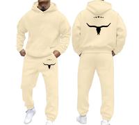 Tracksuit Mens Full Set 2 Piece Graphic Ox Print Hoodie And Sweatpant Fleece Thickened Sports Sweatsuits With Pocket Long Sleeve Tracksuit Sets Daily Wear Activewear Mens Set
