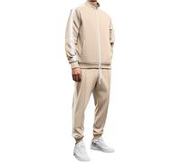 Tracksuit Mens Full Set Letter Graphic Long Sleeve Hoodies Running Joggers Sets 2 Piece Athletic Sportswear Activewear Sets Jogging Suit Set for Running Holiday Clothing (Beige,3XL)