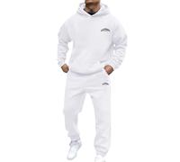Tracksuit Mens Full Set Long Sleeve Hooded Sweatshirt and Sweatpants Hoodie Joggers Sets 2 Piece Fashion Sweatsuits Loungewear for Travel Fashion Casual Sweatsuits Xmas (White,XL)
