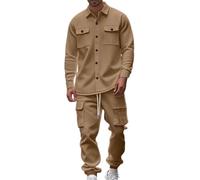 Tracksuit Mens Full Set Long Sleeve Hooded Sweatshirt and Sweatpants Hoodie Joggers Sets 2 Piece Fashion Sweatsuits Leisure Gym Sets Winter Track Suit Christmas (Men's Casual Tracksuit Set Khaki,XXL)