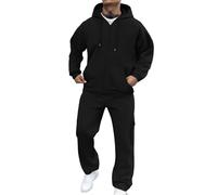 Tracksuit Mens Full Set Long Sleeve Hooded Sweatshirt and Sweatpants Set Hoodie Joggers Sets 2 Piece Fashion Comfy Sweatsuits for Sport UK Tracksuit (Black, S)