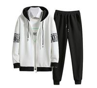 Tracksuit Mens Full Set Men Loungewear Sets Running Men's Athletic Full-Zip Multi-Print Tracksuits Sports Casual Sweat Suit Slim Fit Warm Up Two-Piece Velvet White XL