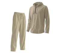 Tracksuit Mens Full Set,Men's Casual Linen Suit Hooded Zipper Top Trousers Solid Color Loose Large Size Suit Two Piece Set 2PC