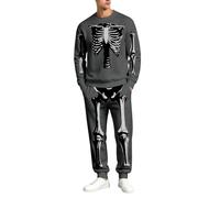 Tracksuit Mens Full Set,Men'S Skeleton Print Hooded Sweatshirt For Casual Sweatset With Bone Graphic Top And Bottom