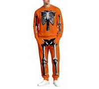 Tracksuit Mens Full Set,Men'S Skeleton Print Hooded Sweatshirt For Casual Sweatset With Bone Graphic Top And Bottom