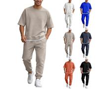 Tracksuit Mens Full Set Outfits Set 2 Piece Shorts Sleeve Jogging Suits Summer Outfit Casual Co Ord Sets Workout Top & Trouser Drawstring Pants Beach Sets Tracksuits Beach Vacation