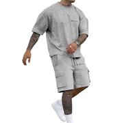 Tracksuit Mens Full Set Short Sleeved T Shirt & Cargo Shorts Classic City Letter Print 2 Piece Outfits Oversize Crew Neck T Shirts Loose Comfort Casual Tracksuits Lightweight Gym Sweatsuits Fashion