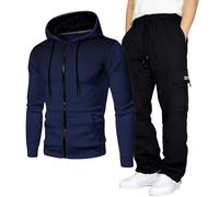 Tracksuit Mens Full Set Warm Hoodie and Joggers Outfits Long Sleeve Hooded Sweatshirts Sweatpants Co Ord Sets Gym Set Hoodies Streetwear Holiday Clothing (Navy, XXXL)