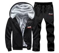 Tracksuit Mens Hoodies Full Zip Fleece Jacket Drawstring Joggers Suit Set Oversized Winter Warm Zip Up Hooded Top with Pockets Plain Jogging Bottom Sweatsuits Comfortable 2 Piece Set Black