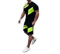 Tracksuit Men's Jogging Suit Men's Cotton Short Sleeve Crew Neck T-Shirt and Shorts with Drawstring Activewear with Colour Block Soft Sports Suit Summer Loungewear Loose Sportswear
