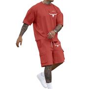 Tracksuit Men's Jogging Suit Summer Men's T-Shirt Loose Fit Bull Graphic Summer Sports Set Sportswear for Men Lightweight Leisure Outfit Ski Protector Vest, Red (watermelon red), M