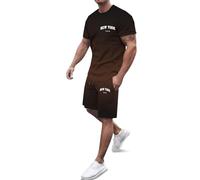 Tracksuit Men's Short Jogging Suit Men's Summer Lightweight Sports Running Set Colour Gradient New York T-Shirt and Drawstring Short Trousers Leisure Suit Baggy Sports Trousers Crew Neck Tops