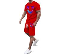 Tracksuit Men's Summer Jogging Suit Set Crew Neck T-Shirt and Short Trousers with Drawstring Activewear with Smiley Print Y2K Trendy Sports Suit Oversized Loungewear Soft Sportswear