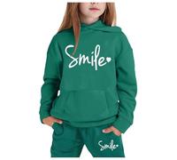 Tracksuit Set Kids Girls 2 Piece Oversized Outfit Costume Hooded Sweatpants Top Bottoms Baseball Plain Long Sleeve Winter Outfits Sport Streetwear Age 5-14 Years Green