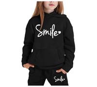 Tracksuit Set Kids Girls 2 Piece Oversized Outfit Costume Hooded Sweatpants Top Bottoms Baseball Plain Long Sleeve Winter Outfits Sport Streetwear Age 5-14 Years Black