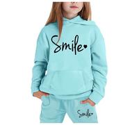 Tracksuit Set Kids Girls 2 Piece Oversized Outfit Costume Hooded Sweatpants Top Bottoms Baseball Plain Long Sleeve Winter Outfits Sport Streetwear Age 5-14 Years Light Blue