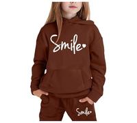 Tracksuit Set Kids Girls 2 Piece Oversized Outfit Costume Hooded Sweatpants Top Bottoms Baseball Plain Long Sleeve Winter Outfits Sport Streetwear Age 5-14 Years Coffee