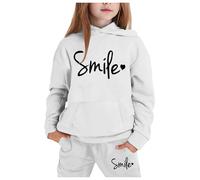 Tracksuit Set Kids Girls 2 Piece Oversized Outfit Costume Hooded Sweatpants Top Bottoms Baseball Plain Long Sleeve Winter Outfits Sport Streetwear Age 5-14 Years White