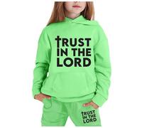 Tracksuit Set Kids Girls Casual Sweat Jacket Pants Outfits Fashion Winter Spring Sweatshirt Hoodie Joggers Sets 2 Piece Sweatsuits Gifts for Children Unisex Age 5-16 Years Light Green