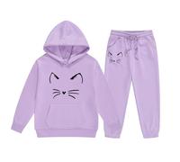 Tracksuit Set Kids Girls Hoodie and Loose Sweatpants Casual Athletic Jogging Suit Joggers Outfit Track Y2K Letter Print Preppy Clothes Activewear Fashion Purple