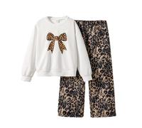 Tracksuit Set Kids Girls Hoodies Sweatshirt and Tracksuit Bottoms Sweatpants 2 Piece Leopard Print Long Sleeve School Pullover Jumper Fall Winter Clothes Sets Teen Girls Age 7-12 (Brown, 8-9 Years)