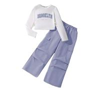 Tracksuit Set Kids Girls Long Sleeve Pullover Sweatshirt and Cargo Pants Outfits Sets for Fashion Winter Spring Comfy School Casual Athletic Sport Streetwear Age 7-12 Years #0830