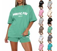 Tracksuit Sets For Women Uk Short Two Piece Outfit Womens Summer Letter Printed T Shirts Elastic Waist Jogger Shorts Sweatsuits Plus Size Loose Fit Casual Loungwear Jogging Suit For Ladies