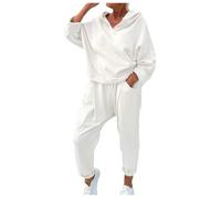 Tracksuit Sets Womens Jogging Suits Hoodie and Sweatpants Jogger Plain Set Breathable Lightweight Track Suits Cuddly Warm Hoodies + Wide Leg Trousers Sweatpants Jogger Sets 2 Piece (08 White, XXL)