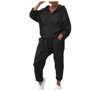 Tracksuit Sets Womens Jogging Suits Hoodie and Sweatpants Jogger Plain Set Breathable Lightweight Track Suits Cuddly Warm Hoodies + Wide Leg Trousers Sweatpants Jogger Sets 2 Piece (08 Black, XXL)