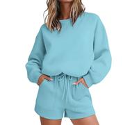 Tracksuit Shorts Set for Women UK Plus Size 2 Piece Outfit Oversized Crewneck Long Sleeve Pullover and Loose Short Sweatpants Loungewear Sets Workout Gym Activewear for Outside Streetwear