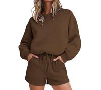 Tracksuit Shorts Set for Women UK Plus Size 2 Piece Outfit Oversized Crewneck Long Sleeve Pullover and Loose Short Sweatpants Loungewear Sets Workout Gym Activewear for Outside Streetwear
