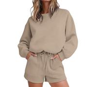 Tracksuit Shorts Set for Women UK Plus Size 2 Piece Outfit Oversized Crewneck Long Sleeve Pullover and Loose Short Sweatpants Loungewear Sets Workout Gym Activewear for Outside Streetwear