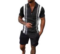 Tracksuit Tops Men Black Tracksuit Mens 2024 Gifts Men's 2 PC Tracksuit Men's Summer Short Summer Outfit Men's Two PC Sports Suit Men's 2 PC Men's Summer Clothing Shirt and Men's (Black, XXXL)