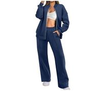 Tracksuit Womens Full Set 2 Piece Outfits 2025 Fall Winter Zip Up Sweatshirt Jacket and Wide Straight Leg Sweatpants Lounge Wear Sets Ladies Sweatsuit Leisure Suits Jogger Outfits Gym Activewear Navy