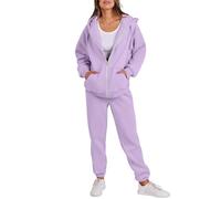 Tracksuit Womens Full Set 2 Piece Outfits Full Zip Long Sleeve Hoodies Jackets eith Pockets and Cuff Sweatpants Contrast Color Fall Winter Co Ord Sets Plus Size Sports Home Lounge Wear