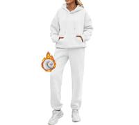 Tracksuit Womens Full Set 2 Piece Outfits Lounge Wear Sets Fleece Co Ord Sets Warm Airport Leisure Suits Y2k Hoodies Jogger Sweatpants Set Gym Activewear Autumn Winter White M
