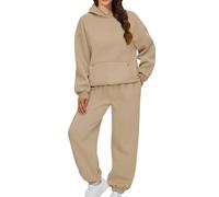 Tracksuit Womens Full Set Autumn Long Sleeve Hoodies and Sweatpants with Pocket Oversized Two Piece Outfits Soft Ladies Lounge Wear Sets Casual Airport Casual Outfits for Women 2026 Coffee S
