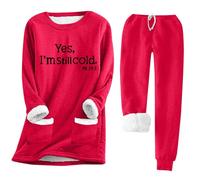 Tracksuit Womens Full Set Clearance Thermal Sweatsuit Womens Lounge Wear Sets Yes I'M Still Cold Baggy Sweatpants Pocket Sweatshirts Set 2 Piece Outfits Fleece Lined Warm Coord Outfit Thick Loungewear
