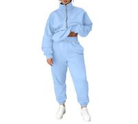 Tracksuit Womens Full Set Half Zip Cotton Lounge Wear Sets for Women 2 Piece Ladies Tracksuits Comfort Long Sleeve Activewear Zip Casual Thermal Casual Pullover Tops and Jogging Bottoms with Pockets