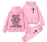 Tracksuit Womens Full Set Jesus Is The Way Truth Life Hoodie Two Piece Outfit Long Sleeve Oversized Sweatshirts Jogging Pants Lounge Outfits Casual Co Ord Sets Streetwear Tracksuits Comfort Activewear