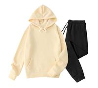 Tracksuit Womens Full Set Jogging Suit Fall Warm Hoodie and Jogging Bottoms with Pockets and Drawstring Plain Stretch Sports Suit Outdoor Running Clothing Streetwear Activewear