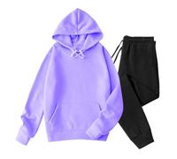 Tracksuit Womens Full Set Jogging Suit Fall Warm Hoodie and Jogging Bottoms with Pockets and Drawstring Plain Stretch Sports Suit Outdoor Running Clothing Streetwear Activewear