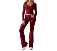Tracksuit Womens Full Set Jogging Suits For Women Uk Workout Set Sets For 2 Piece Long Sleeve Crop Tops Fold Over Yoga Pants Matching Workout Sets Casual Outfits Sock Warm Red Tracksuit Female Long