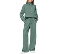 Tracksuit Womens Full Set Lounge Wear Sets 2 Piece Ladies Elegant Oversize Tracksuits Comfort Long Sleeve Activewear Half Zip Tops And Drawstring Wide Leg Trousers Suits Fashion Casual Autumn Spring