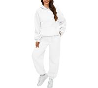 Tracksuit Womens Full Set Oversized 2 Piece Outfits Long Sleeve Hoodie and Sweatpants Women Lounge Wear Sets Fashion Sweatsuits Jogger Sweatshirts Loose Loungewear Gym Fitness Activewear White #2 XXL